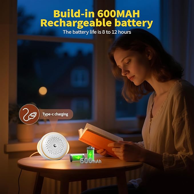 Portable White Noise Machine with Rechargeable Battery, 27 Soothing Sounds & Night Light, Sleep Soother for Baby Adults, 24H Playtime, Compact Travel Sound Machine for Home Office Nursery (MS-02)