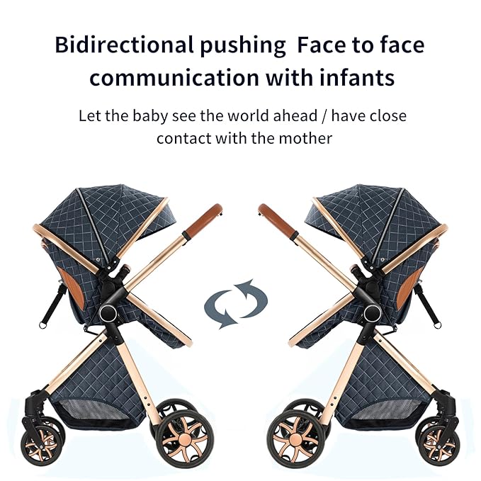 2 in 1 Baby Stroller, Convertible Pram, Reversible Standard Stroller, Portable Baby Buggy, Infant Carriage, Foldable High Landscape Pushchair for Toddler Newborn (225 Khaki)