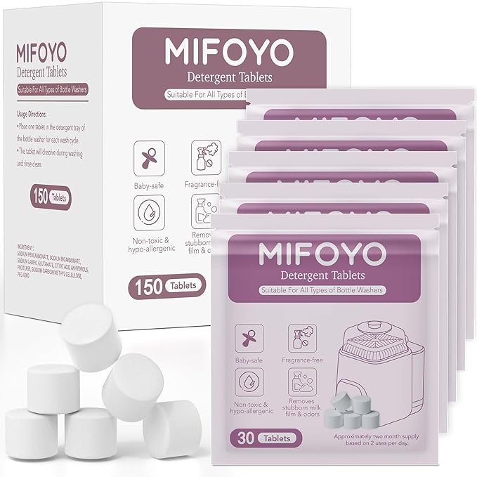 150PCS Baby Bottle Washer Detergent Tablets, Detergent Soap Tablets Compatible with All Types of Bottle Washers, Bottle Cleaning Tablets, Baby Bottle Washer Tablets, 30 Count per Bag