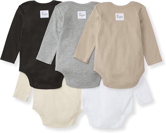 Burt's Bees Baby Organic Cotton Bodysuits – Baby Boy & Girl Short and Long Sleeve One-Pieces, 5-Pack