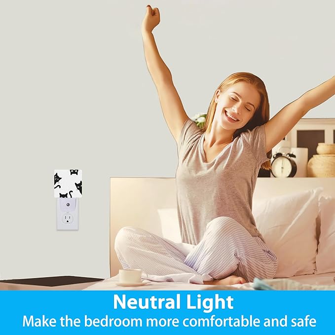 Night Lights Plug into Wall Black Cats Night Lights Dusk to Dawn Sensor Led Lamp for Women Men,Led Lights for Stairway/Hallway/Bedroom,0.5W