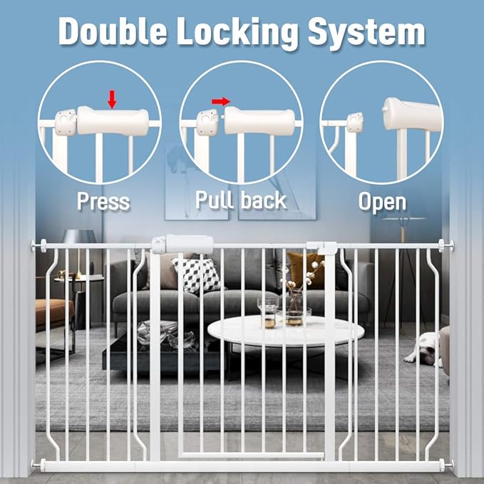 ALLAIBB Extra Wide Pressure Mount Baby Gate Auto Close White Metal Child Dog Pet Safety Gates with Walk Through for Stairs,Doorways,Kitchen and Living Room(62.20-66.93"/158-170cm)