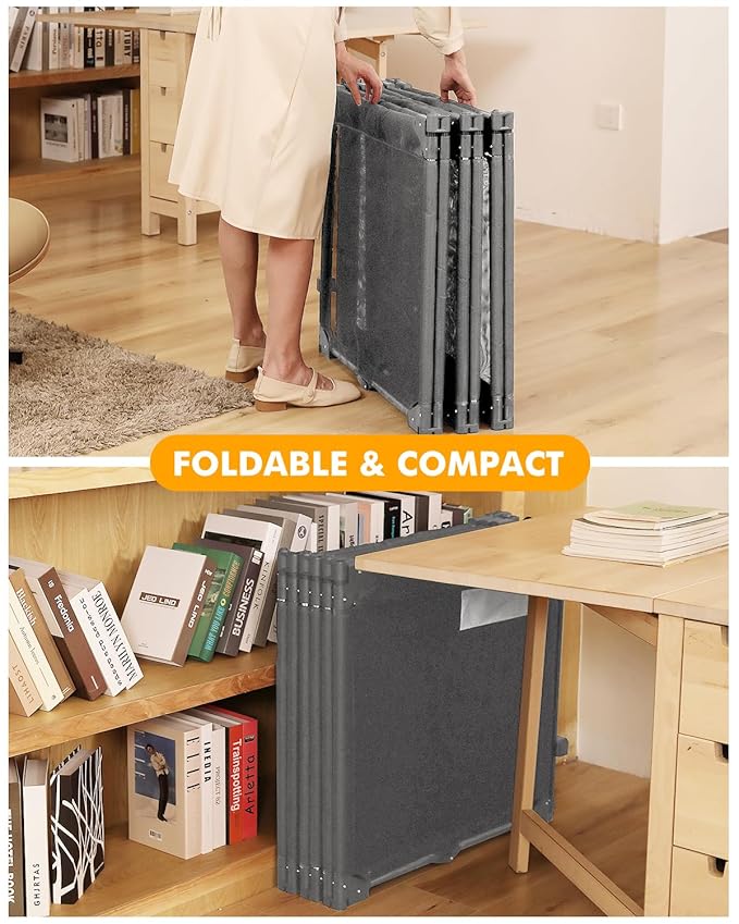 Extra Wide Baby Gate Playpen with Heat-Resistant Mesh,6 Panel Foldable Baby Fence,Indoor/Outdoor Safety Barrier,Dog Playpen & Fireplace Gate Gray