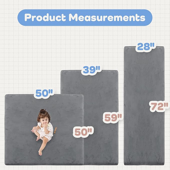 1.3" Thick Baby Bedside Floor Mat for Bedroom, Basic Padded Foam Soft Plush 2x6 Runner Rug with Non Slip Cushioned for Nursery Playroom (Dark Grey)