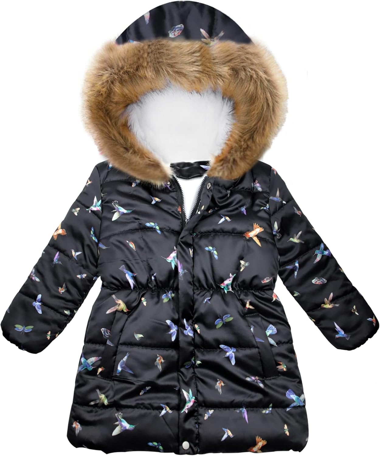 Miss Bei Girl's Winter Coat Jacket Hooded Kids Toddler Flower Print Parka Outwear Warm Cotton Puffer Hooded Jacket