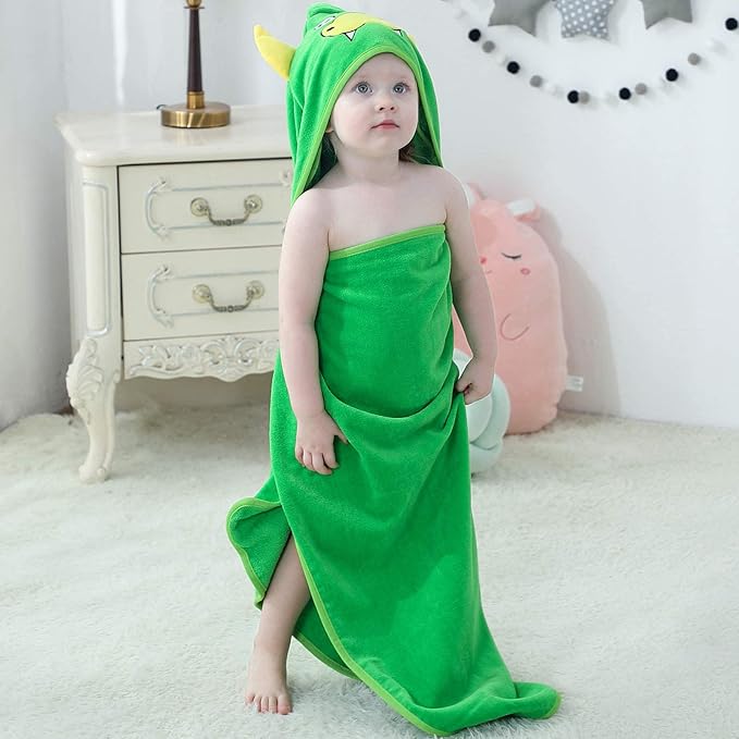 MICHLEY Unisex Baby Animal Hooded Bath Towel Soft Cotton Beach Swimming Bathrobe for 0-6T, Green