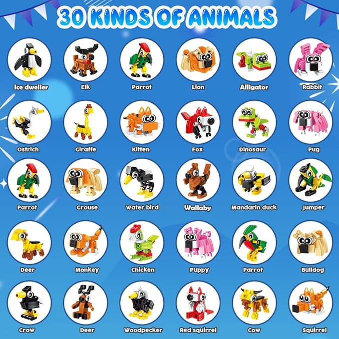 30 Pack Party Favors for Kids, 750 PCS Animals Building Block Toy for Goodie Bag Stuffers, Classroom Student Prizes Easter Gift Children's Day Birthday for Kids Boys Girls Ages 6-12+