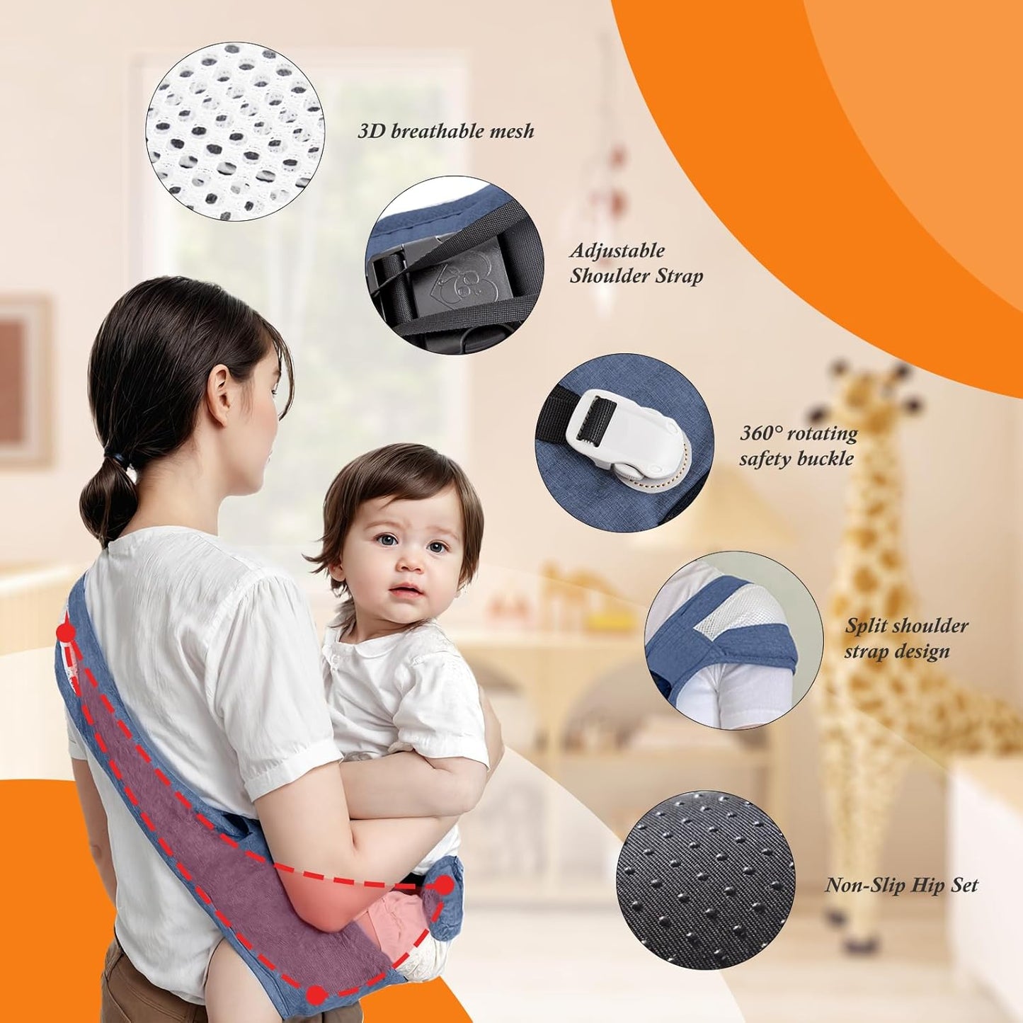 Baby Carrier Newborn to Toddler-Adjustable Baby Sling Carrier,Toddler Carrier for 25-60lbs,Comfortable Toddler Sling for Hands-Free Carrying (Blue)