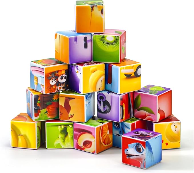 Random 4 Sets of Magnetic Blocks for Toddlers, 4 Packs Total 16 PCS & 24 Patterns, Magnetic Puzzles for Kids 1-3, Preschool Learning Classroom Must Haves Puzzle Toys