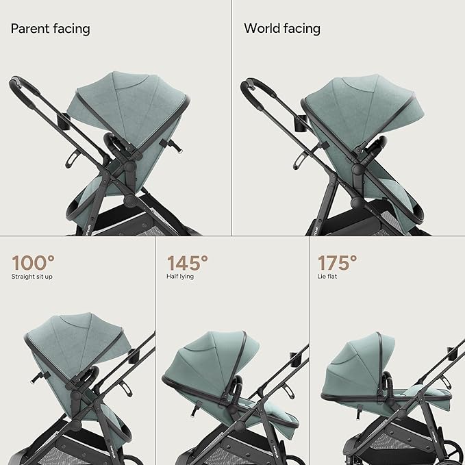 Mompush Wiz 2 in 1 Baby Stroller with Bassinet Mode, Convertible Infant Stroller for Newborn and Toddler with Reversible Seat and Large UPF 50+ Canopy