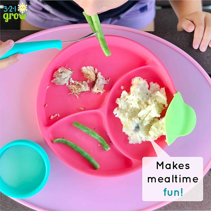 Silicone Easy Scoop & Hold Plate Set - Baby and Toddler Training Plates with Clip-On Rims for Easy Scooping, Self-Feeding and Baby Led Weaning, 6+ months (Watermelon)