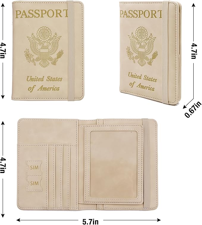 Melsbrinna Rfid Passport Holder for Travel women/Men, Cute Passport Wallet Rfid Blocking Card Slots, Rfid Passport Cover/CaseTravel Wallet, Passport Book Holder (1, Beige)