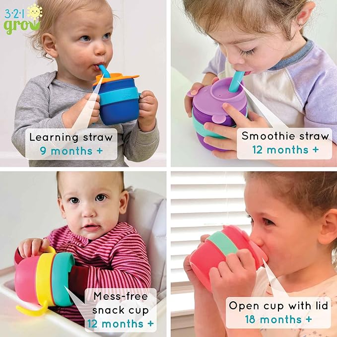 Easy Learn Drink and Snack Set – Baby + Toddler Silicone Learning Cup & Snack Set, Training Cup for Straw and Open Cup Independence – Dishwasher Safe (Ocean)
