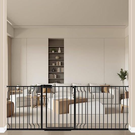 ALLAIBB Extra Wide Pressure Mount Baby Gate Auto Close Black Metal Child Dog Pet Safety Gates with Walk Through for Stairs,Doorways,Kitchen and Living Room (71.65-85.03"/182-218cm)