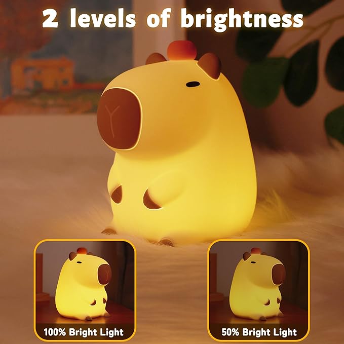 Attivolife Capybara Night Light, Cute Animal Silicone Nightlight with Dimmable & Timer, Portable Rechargeable LED Touch Lamp, Bedroom Table Decor Birthday Present for Boy Girl
