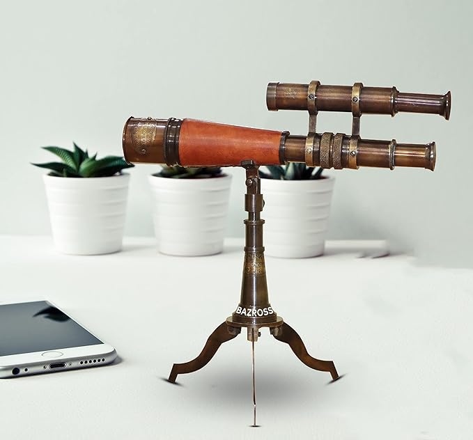 Vintage Brass Telescope on Tripod Stand DF Lens Antique Telescope Spyglass Nautical Beautiful On Brass Tripod Stand (Victorian Black Antique)