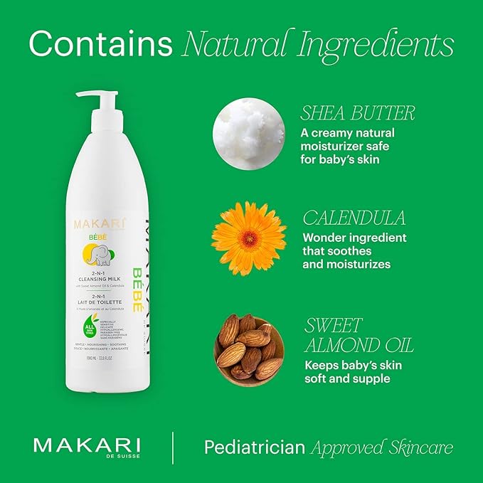 MAKARI Baby Care Set: Bebe Cleansing Milk (1000ml), Softness Care Baby Oil & Hair and Body Foaming Gel, Gentle, Nourishing, Hypoallergenic Skincare for Delicate, Sensitive Skin