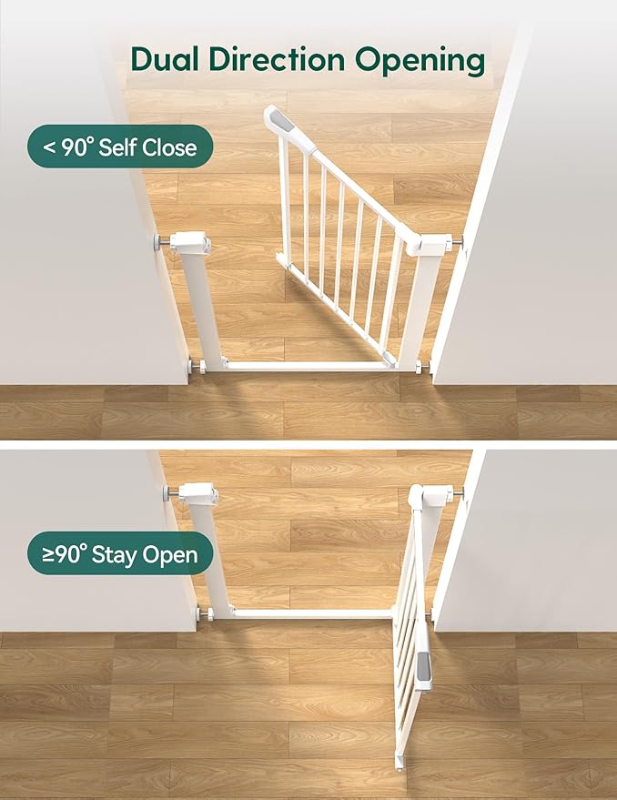 BABELIO 36" Tall Narrow Baby Gate, 26-28.5" Wide Auto-Close Metal Pet Gate for Small Stairs/Doorways/Hallways, Pressure/Hardware Mounted for Child and Pets, NO Extensions, White