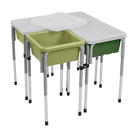 ECR4Kids 4-Station Sand and Water Adjustable Play Table, Sensory Bins, Fern Green/Hunter Green