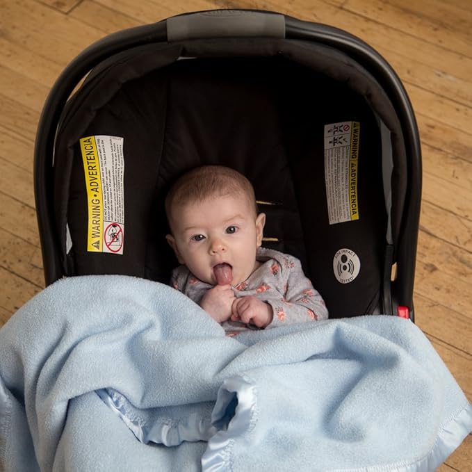 Bamboo Rayon Soft Light Blue Toddler Security Blanket - Thermal Sky Blue Baby Blanket with Satin Edging - Perfect for Naps, Car Carrier, Stroller & Travel - 34 x 47 inches - Newborn Baby Blankie