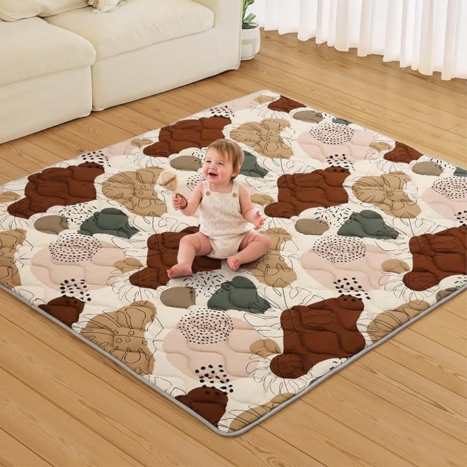 Blissful Diary Baby Play Mats for Floor, 59x59 Inch Thicker and Larger Soft Cushioning Foam Playmats for Babies and Toddlers, Foldable Washable Baby Playpen Mat, Boho Design