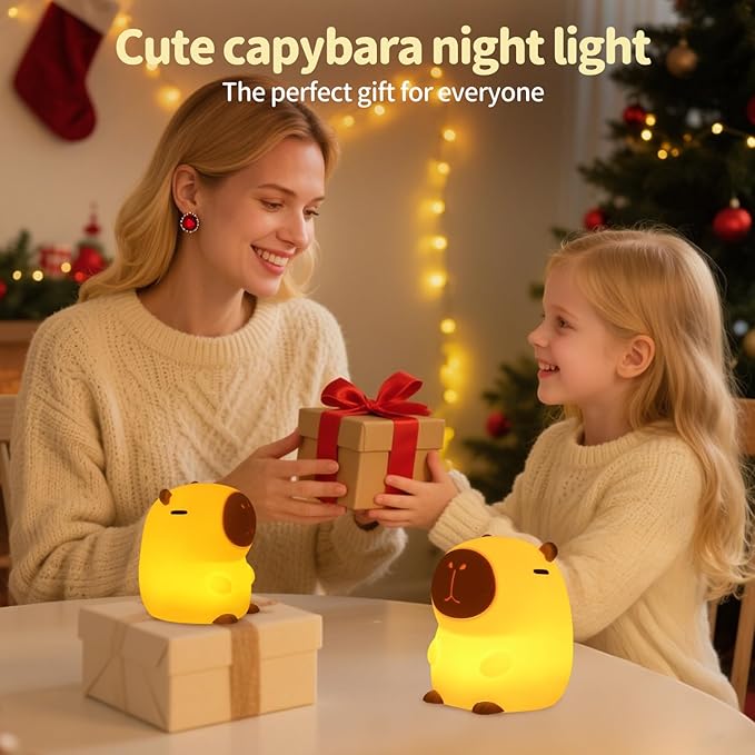 Capybara Night Light, Cute Squishy Silicone Night Light for Kids, Long-Lasting Rechargeable, Tap to Adjust Brightness, Safe Capybara Gifts for Bedroom Nursery, Capybara Lamp
