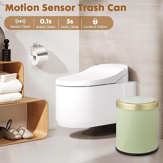 Smart Touchless Bathroom Trash Can, 2.8 Gallon Automatic Motion Sensor Rubbish Can with Lid Electric Small Garbage Bin for Kitchen, Office, Toilet, Bedroom -Green