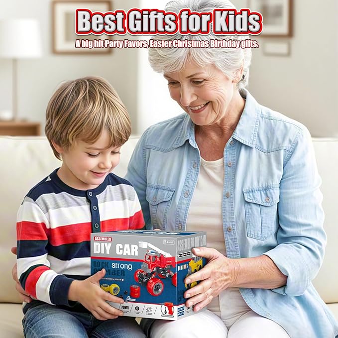 LUDILO Kids Boys Toys Age 4-6 5-7 6-8: 4 PCS DIY Assembly Building City Bus Ambulance Police Car Toy Fire Truck with Electric Drill, Stem Learning Toys Gifts for 3 4 5 6 7 8 Year Old Boys Girls Kids