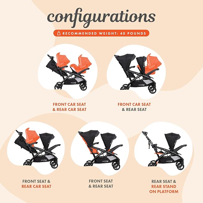 Baby Trend Infant and Toddler Double Stroller & Car Seat Combo, 2 Pc Set, Stormy - Lightweight and Compact Travel Stroller and Carseat Tandem for Babies, Infants, and Toddlers