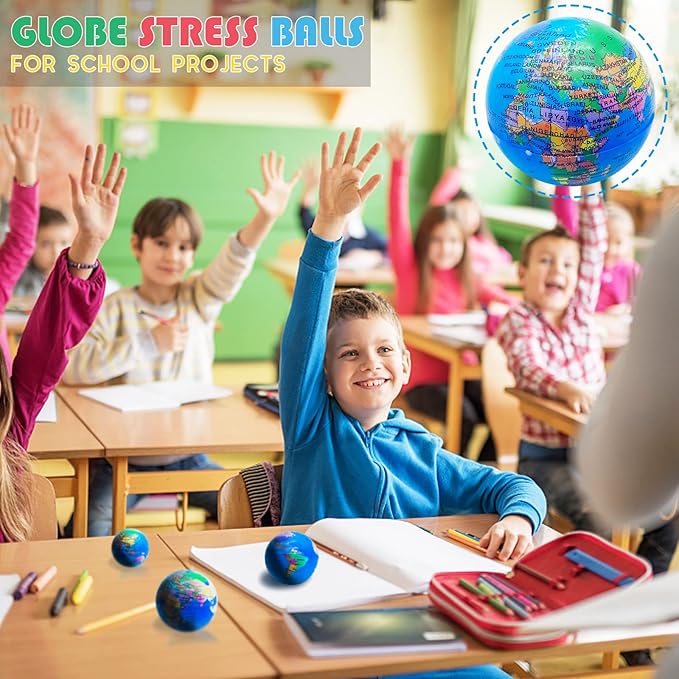 24 PCS Globe Squeeze Balls,2.5 Inch Foam Squeeze Balls for Kids,School,Classroom,Party Favors