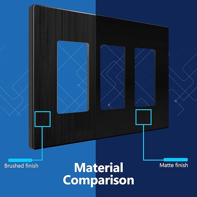 LIDER Brushed Finish Decorator Switch Cover, Screwless Wall Plate, Mid-Size 3-Gang 4.88" x 6.77", Unbreakable Polycarbonate Thermoplastic, UL Listed, LSWP-33M-BBK, Brushed Black