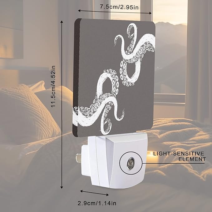 Octopus Night Light Plug-in LED Nightlights Auto Sensor Night Lamp Dusk-to-Dawn Lamp Home Decor for Nursery Children Girls Boys