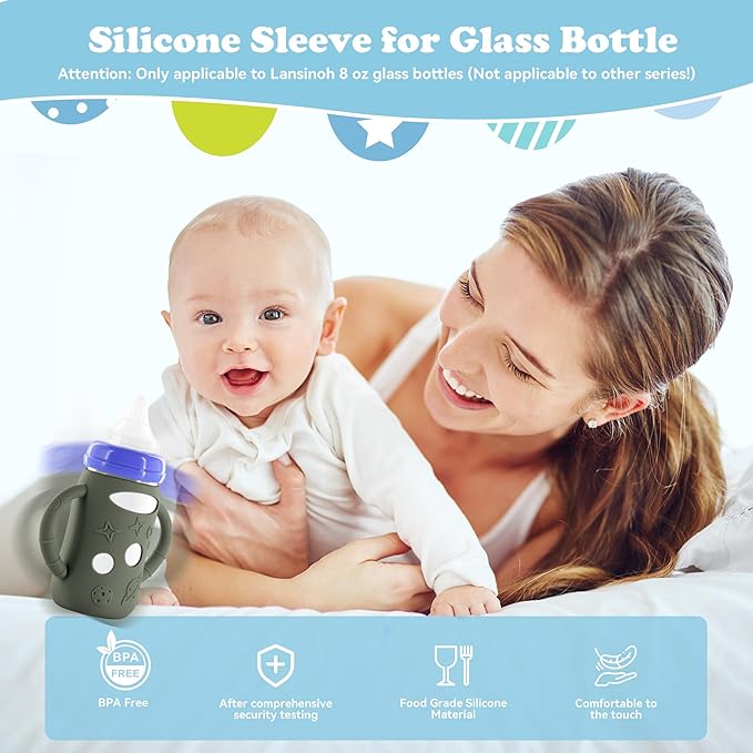 4-Pack Silicone Sleeves for Lansinoh Glass Bottles 5 oz-Starry Sky Design Baby Bottle Holder with Handles,Protectors for Lansinoh Natural Wave Glass Bottles, Anti-Scald Feeding Supplies