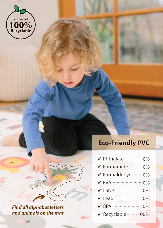 Baby Care Play Mat (Medium, Moroccan - Beige) 73’’ x 49’’ Original One-Piece Reversible Rollable Waterproof Baby Mat for Floor, Play Mat for Babies 6-12 Months, Infants, Toddlers, and Kids