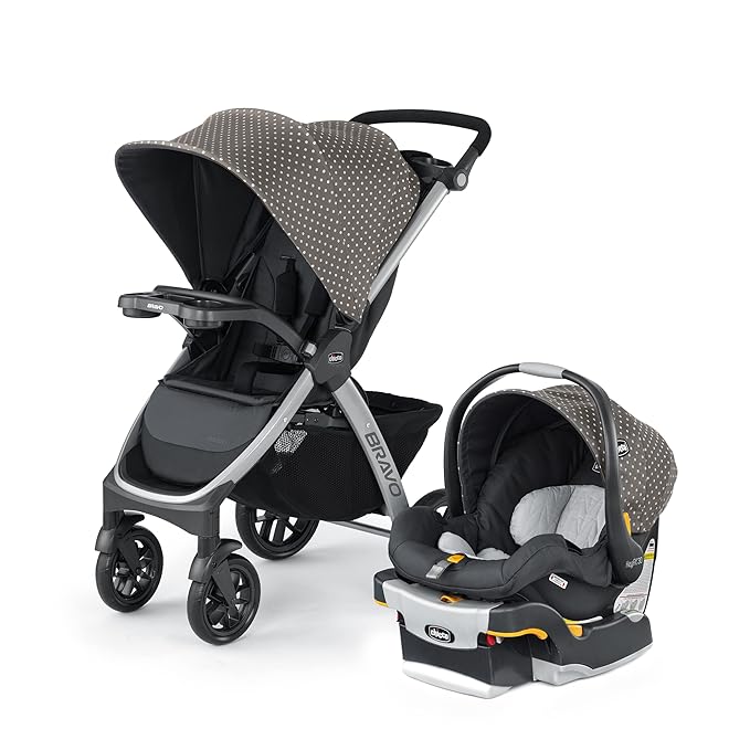 Chicco Bravo 3-in-1 Trio Travel System, Bravo Quick-Fold Stroller with KeyFit 30 Infant Car Seat and Base, Car Seat and Stroller Combo | Calla/Grey