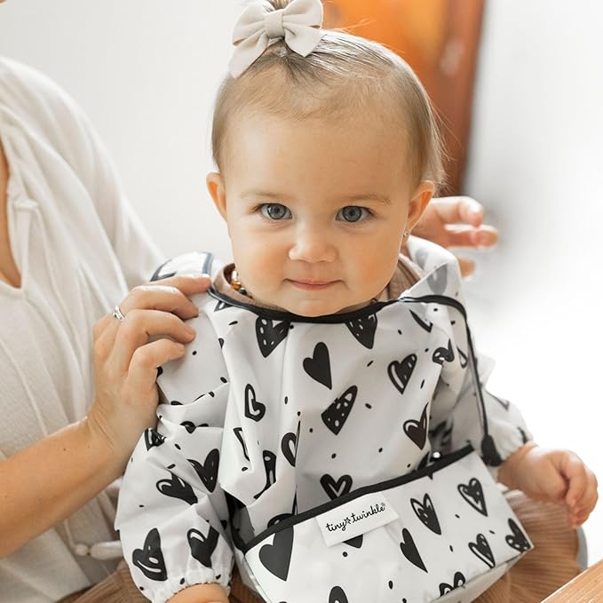Tiny Twinkle Long Sleeve Bib for Babies & Toddlers – Waterproof Smock Bib for Eating – Machine Washable & Mess-Proof, Baby Feeding Essential & Shower Must-Have(Hearts, 6–24M)