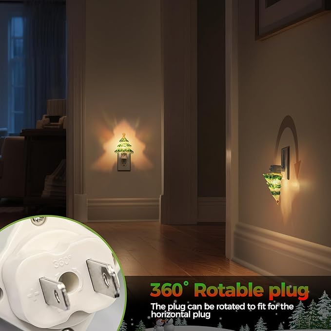 DORESshop Christmas Tree Night Light, 3000K Night Lights Plug into Wall, Cute & Funny Christmas Decor Night Light for Kids, Plug in Nightlight with 360° Rotatable, Holiday Party Decor, 2 Pack