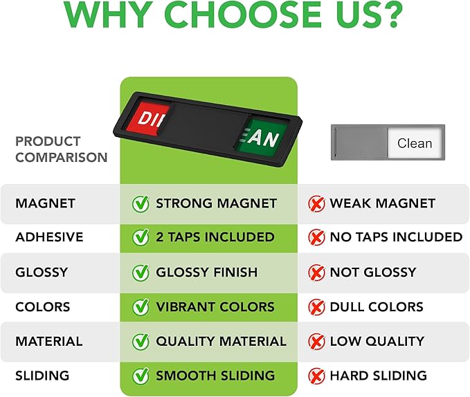 Premium Clean Dirty Dishwasher Magnet, Dirty Clean Sign for Dishwasher Easy to Read and Strong Slide for Changing Signs, Heavy Duty Magnet with Optional Stickers (Red & Green (Black))