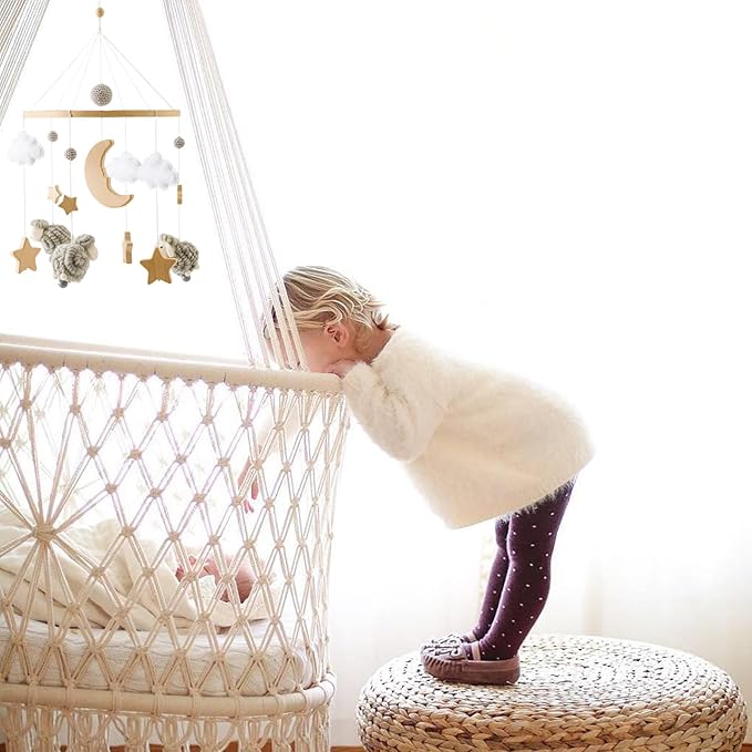 Baby Mobile for Crib, Montessori Baby Crib Mobile for Boys Girls for Bassinet, Nursery Decor for Infant Bedroom Hanging, Baby Mobile Soothe Toys -Gender Neutral Baby Gift (Gray)