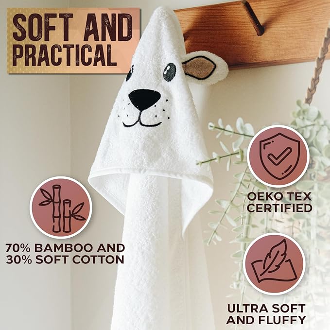 MILARA Hooded Baby Towel - 70% Rayon Derived from Bamboo, 30% Cotton - Baby Towel for Newborns - Soft and Absorbent, Wolf/Bear Ears Design, Made in Turkey, | 30 x 30 Inches