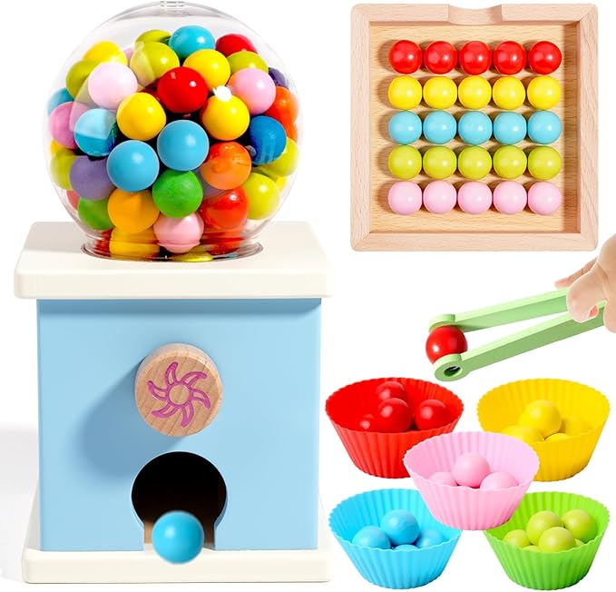 9.6" Wooden Gumball Machine Counting Montessori Toys for 3 4 5 Years Old Boys Girls, Toddler Preschool Learning Activities Toy for Kids Ages 4-8, Birthday Gifts Sensory Toys