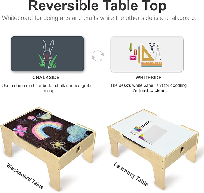 Kid's Multi-Purpose Activity Play Table with 60 Big Building Bricks and 30-Piece Wooden Train Set for Toddlers(Big-peg Baseplate Version)