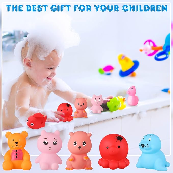 Chivao 50 Pcs Baby Bath Toys Bulk Infant Water Float Squeak Rubber Bathtub Pool Toy for Toddlers Kids Baby Shower Party Favors Birthday Gifts, Ocean Animals, Random Style
