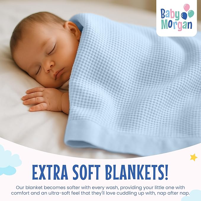Blankets - Thermal Waffle Warm Baby Blanket for Crib - Soft and Cozy Baby Crib Blanket for Nursery, Stroller, or Naptime Comfort - Ideal Shower Gift - Blue, Nylon Trim (36" x 50")