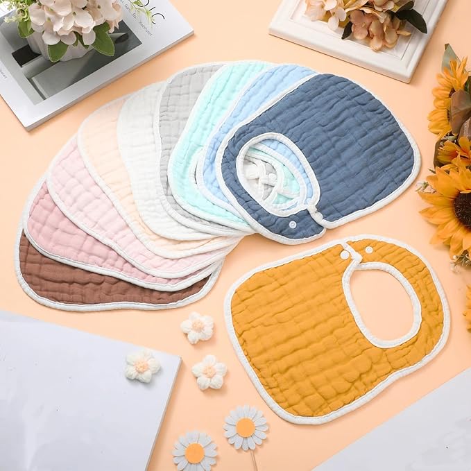 Loopeer 10 Pcs Snap Muslin Bibs soft Baby Bibs for Boy Girl Infants Newborns for Teething Drooling(Colorful)