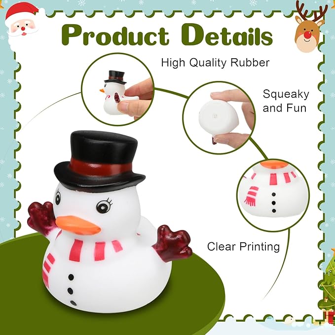 Yaomiao 24 Pcs Christmas Rubber Ducks Bulk Rubber Ducks Bath Toys Christmas Stocking Stuffers Snowman Decorations with Card Xmas Duck Gifts for Xmas Party Favors