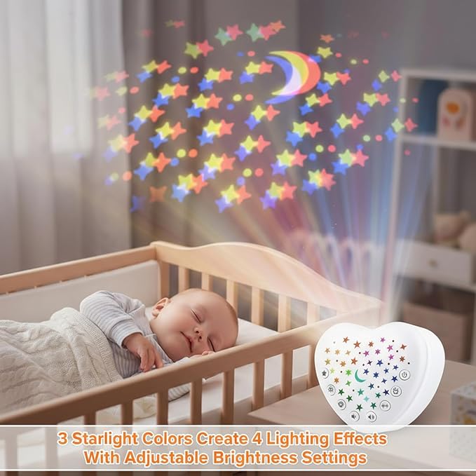 BEREST A13 White Noise Machine & Baby Sleep Soother with 15 Soothing Sounds & Projector Star Night Light, Cry Sensor, Rechargeable Lithium Battery, Portable for Baby, Toddlers, Attaches to Crib