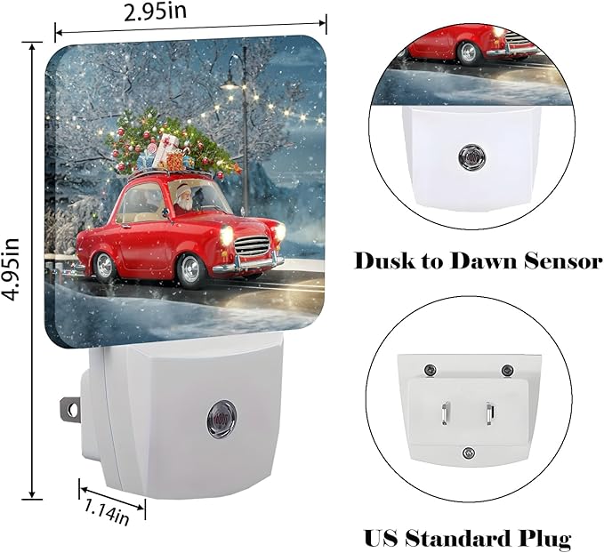 Santa Claus and Retro Car Night Light,Plug-in Nightlights Auto Sensor Night Lamp Dusk to Dawn Lamp Home Decor for Nursery Children Girls Boys