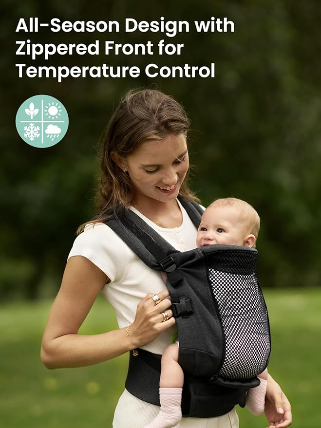 GROWNSY Baby Carrier, All Season Design with Adjustable Mesh Panel, Ergonomic Infant Carrier Wraps with Lower & Upper Buckle, Newborn to Toddler (7-44lbs), Baby Carriers, Hands-Free Parenting, Black