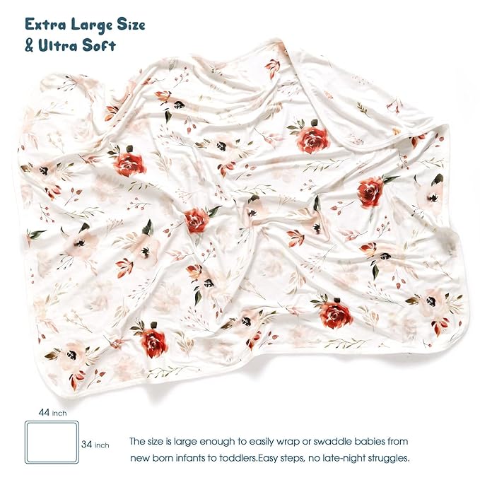 GRSSDER Baby Blankets Super Soft Jersey Knit Swaddle Blanket 2 Pack for Baby Girls and Boys, Double Layer Receiving Blankets 34 x 44 Inches Extra Large for Baby Show Gift, Orange & Pink Rose